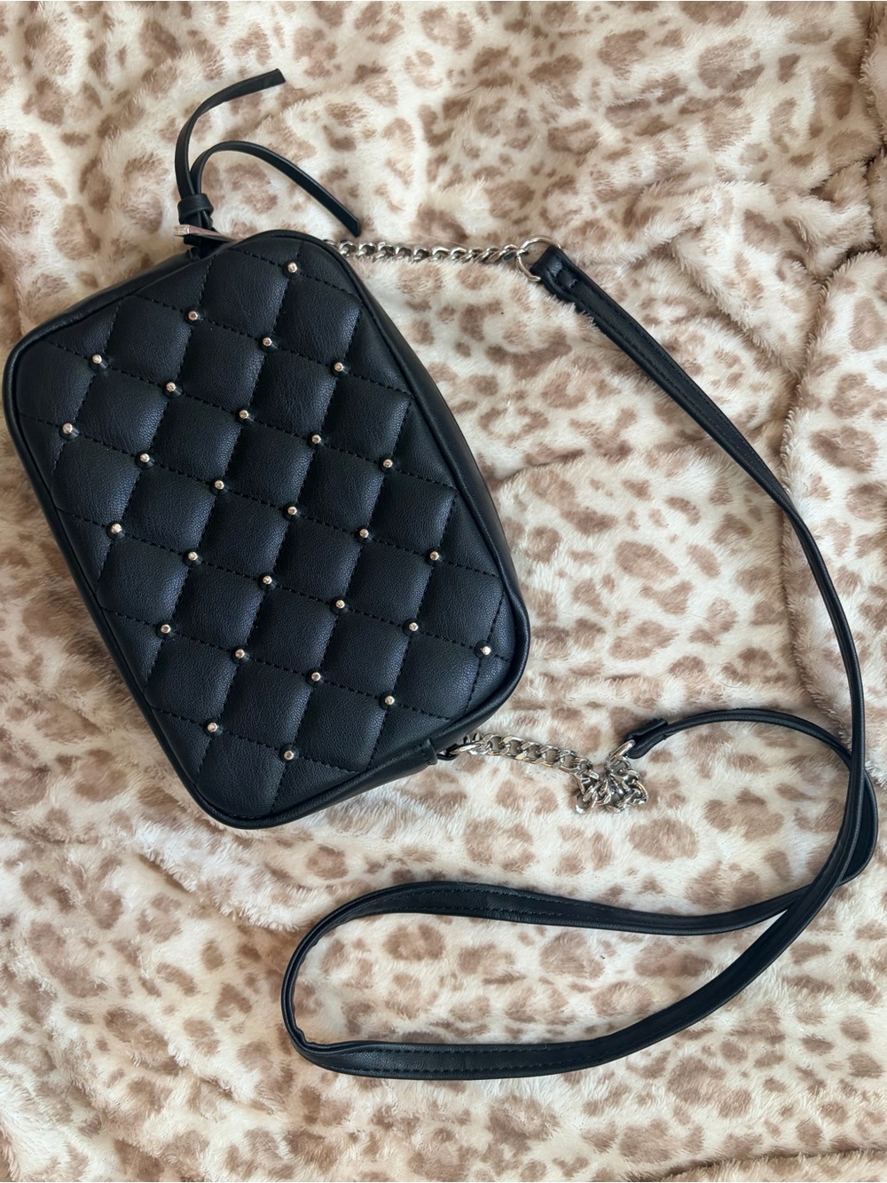 Rebecca Minkoff Black Quilted Camera Bag w. Silver Studs | Faux Leather | EUC